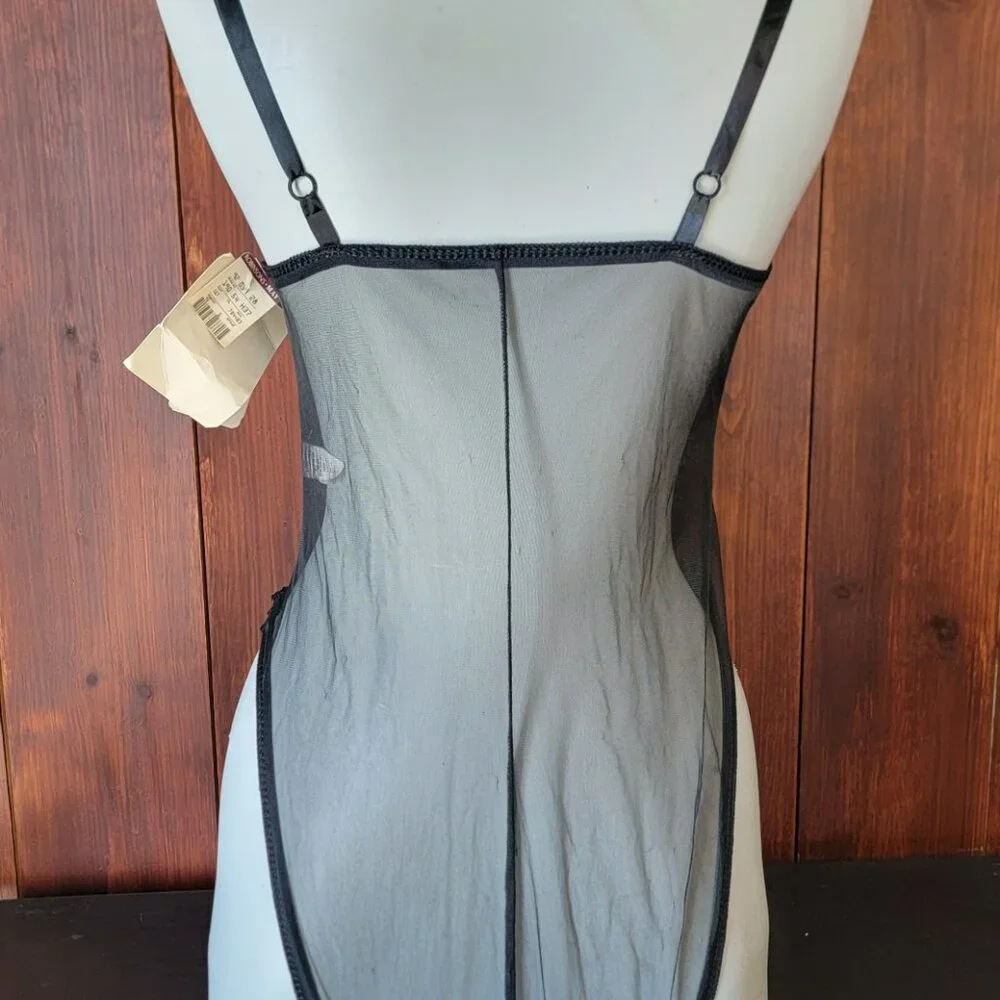 Vintage 90s Sachet Teddy Bodysuit NWT Black Lace Underwire Snap Crotch Whistle M